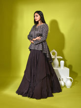 Cutdana Pearl Peplum Handkerchief Ghagra Set